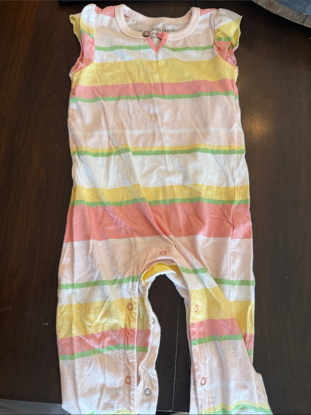 Burt's Bees Baby Pastel Striped Sleeveless Romper in Pink, Yellow & Green